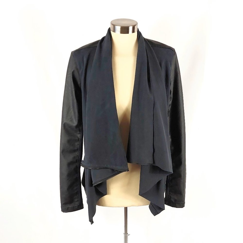 Blank NYC Black Waterfall Faux Leather & Knit Jacket
